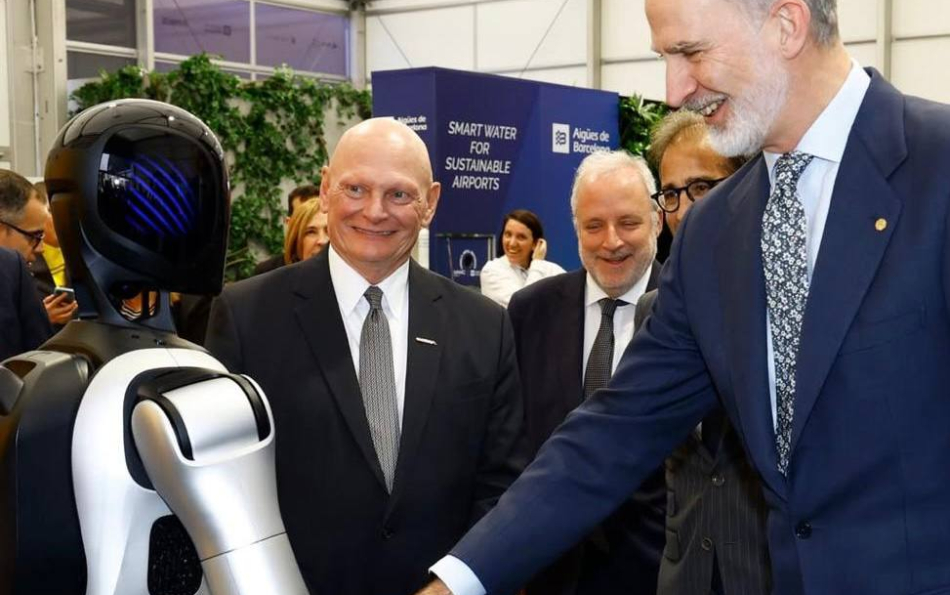 King Felipe VI Greets a Humanoid Robot as Mobile World Congress 2026 Opens in Barcelona